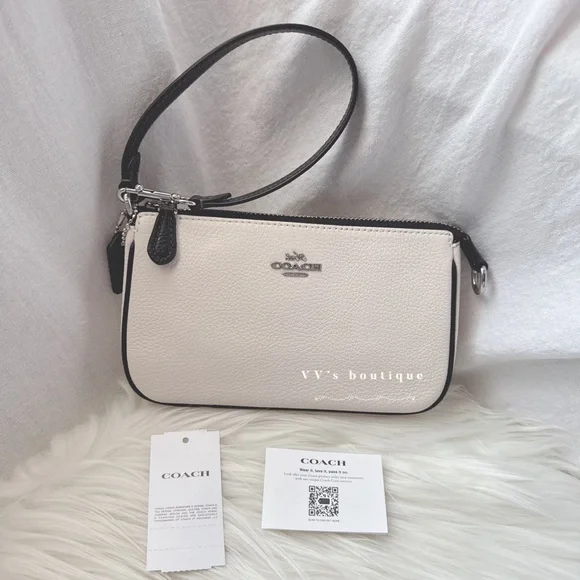 NWT Coach Nolita 19 Pebble Leather Large Wristlet Pochette Bag Chalk Black CP490 - Picture 4 of 9